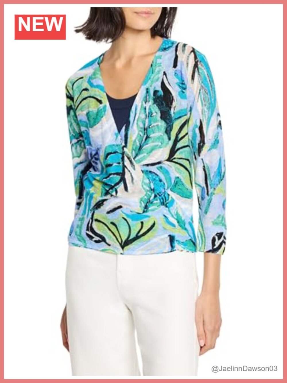 NIC+ZOE Island Beat 4-Way Cardigan Lightweight Floral Print 3/4 Sleeve Loose Fit